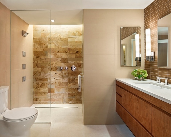 contemporary-master-bathroom-ideas-neutral-colors-beige-tiles-wooden-vanity-unit