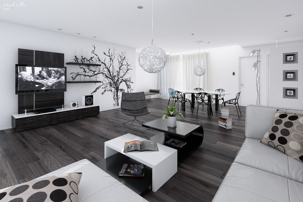 Black-and-white-living-dining-room