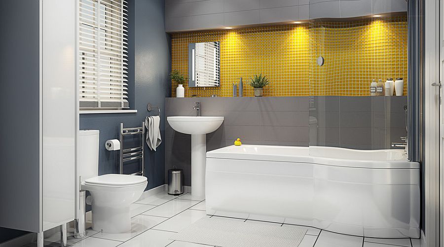Contemporary-bathroom-in-gray-and-yellow