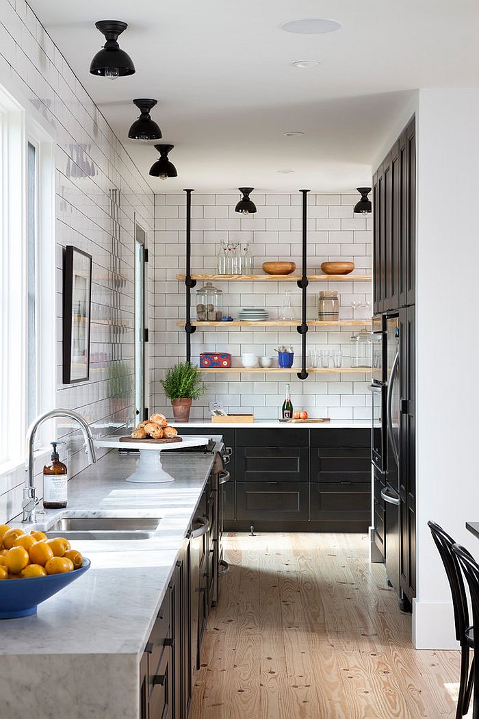 Lovely-use-of-black-inside-the-narrow-Scandinavian-kitchen