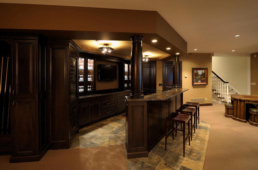 Vintage-Home-Bar-Design-Dark-Wood-Cabinet-Granite-Tile-Flooring