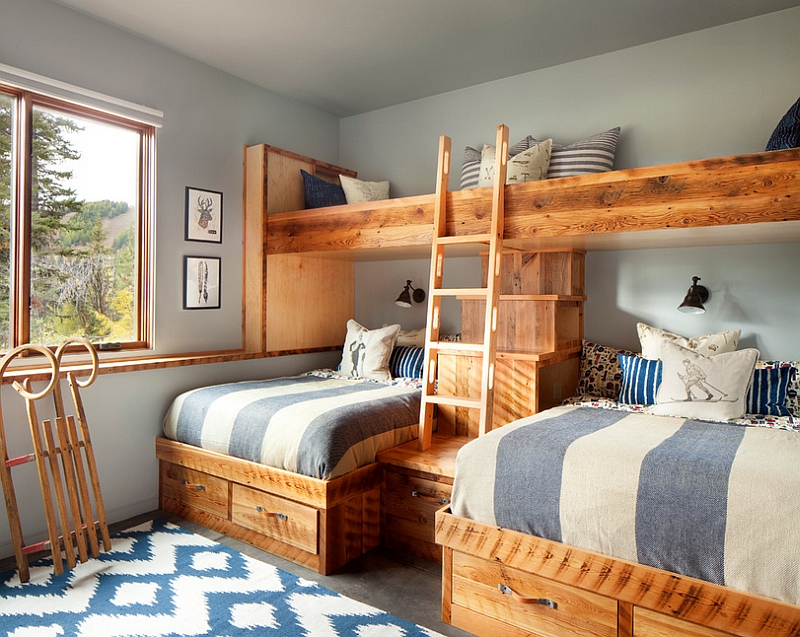 blue-silver-gray-rustic-kids-bedroom-bunk-bed-design-wood-furniture