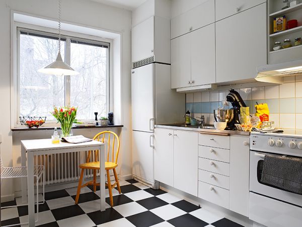 checkerboard-floor-scandinavian-kitchen