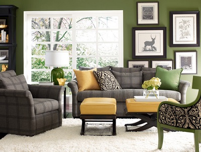 gray yellow green living room