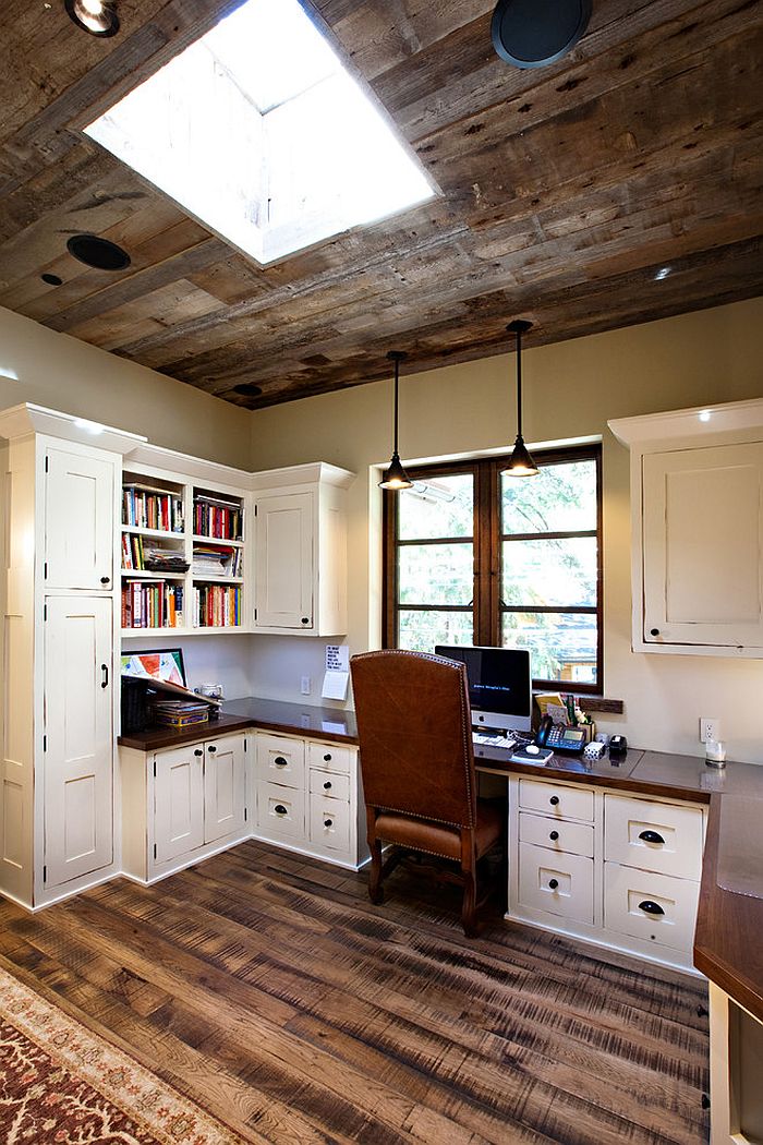 Ceiling-design-adds-to-the-style-of-the-rustic-home-office
