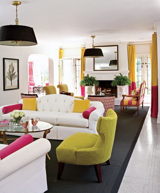 Cool-White-Living-Room-with-Colorful-Furniture-Ideas