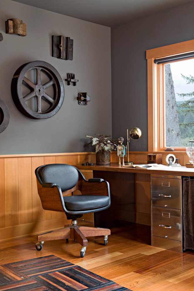 Home-Office-Industrial-with-Rustic-next-to-Black-Cabinets-alongside