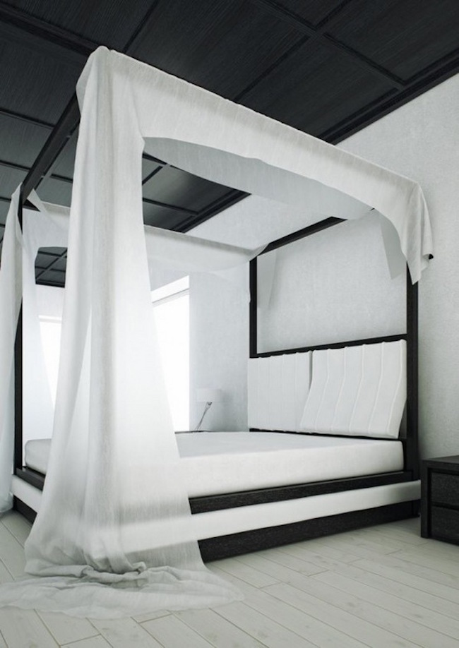Modern-black-and-white-canopy-bed-bedroom-design-ideas
