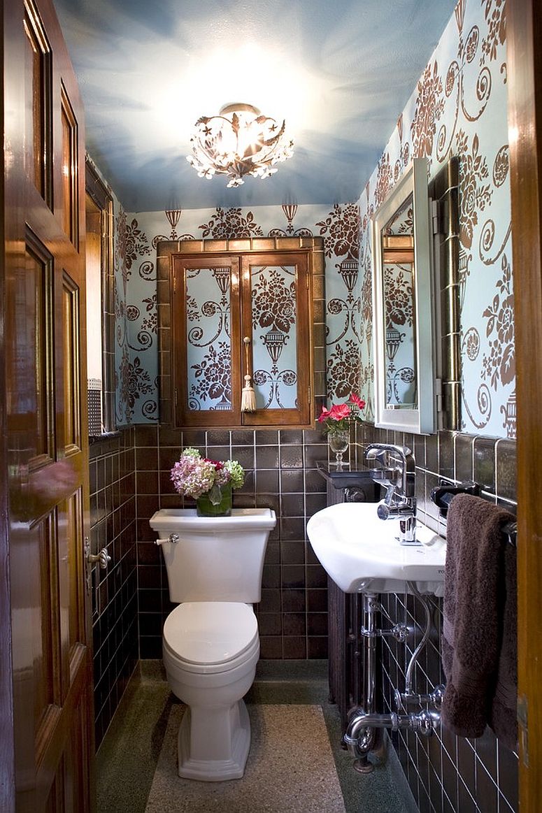 Tile-wallpaper-and-metallic-dazzle-come-together-in-this-tiny-powder-room