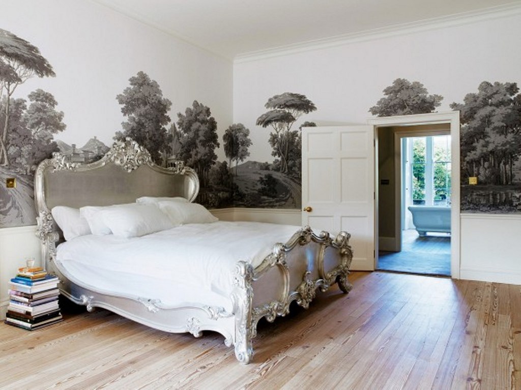 Classy-Bedroom-with-Nature-Wall-Murall