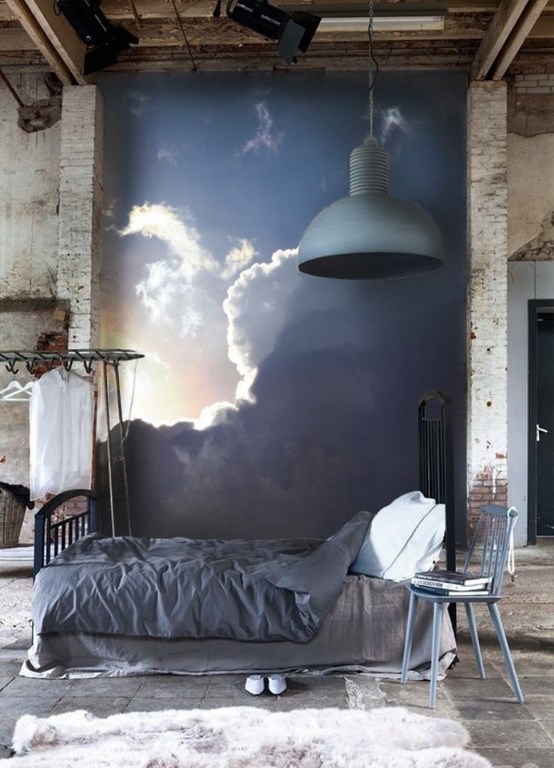 Indsutrial-Bedroom-with-Wall-Mural