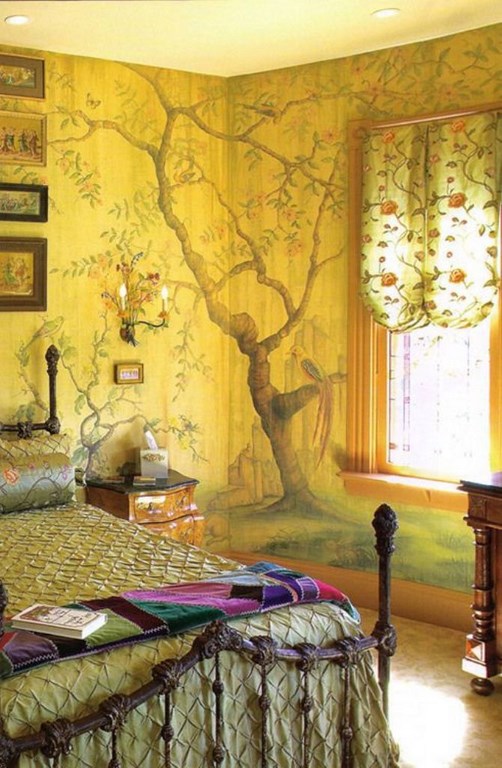 Nature-Wall-Mural-in-Traditional-Bedroom