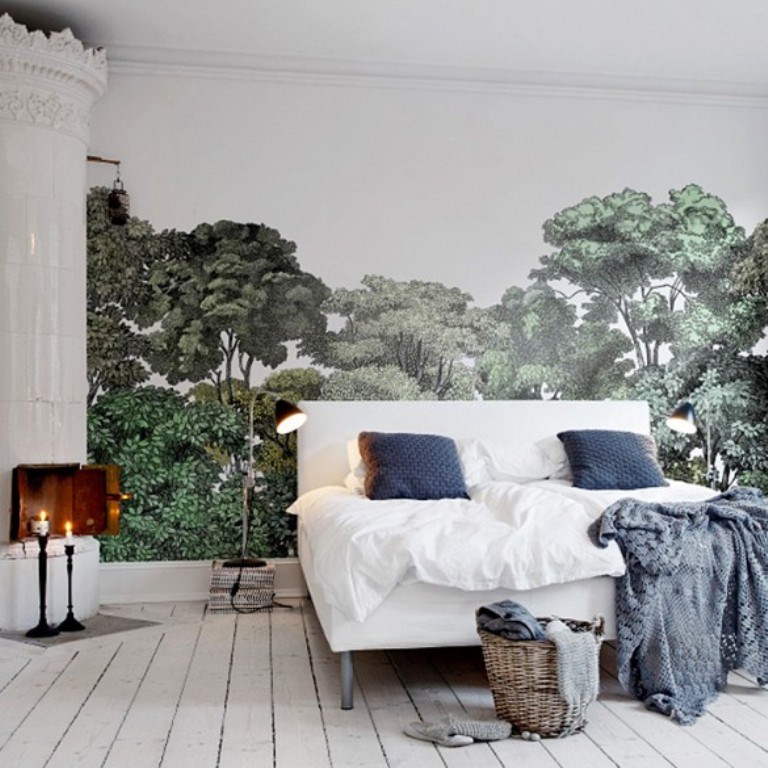 Scandianvian-Bedroom-with-Refreshing-Wall-Mural
