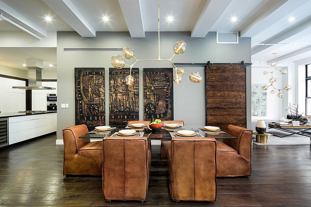 Contemporary-dining-space-of-New-York-home-is-filled-with-varied-textures-and-finishes