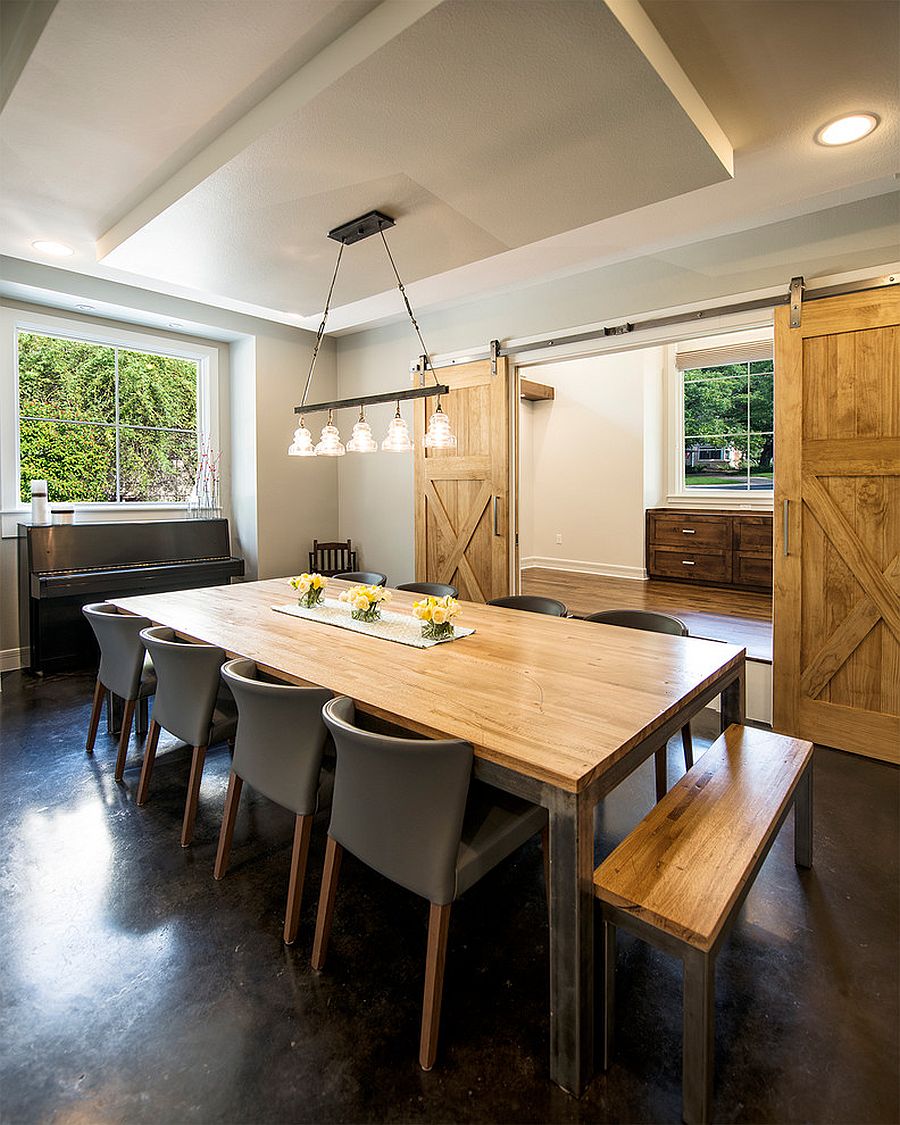 Traditional-dining-room-with-sliding-barn-door