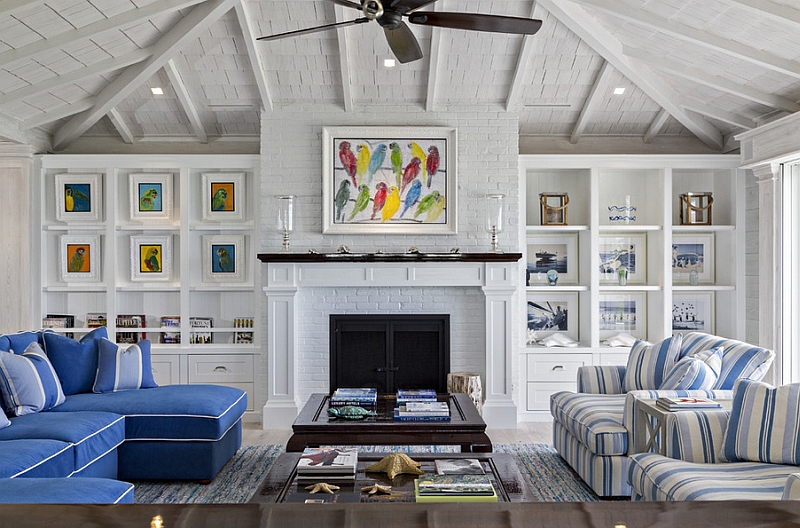 Beach-style-living-room-with-multi-colored-wall-art