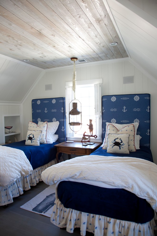 small-beach-themed-shared-attic-room-with-weathered-wood-boards-on-the-ceiling