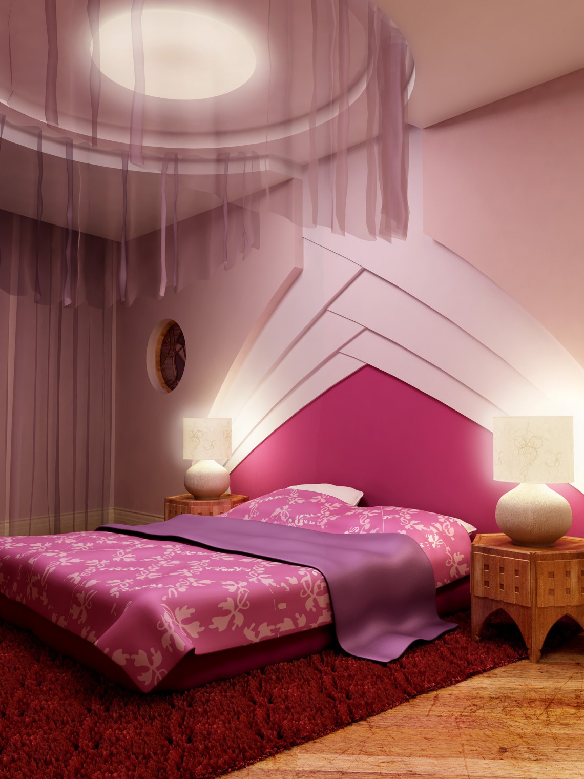 bedroom-ceiling-lights-ideas-with-pink-wall