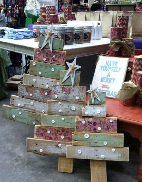shabby-reclaimed-wood-christmas-trees-with-buttons-and-stars